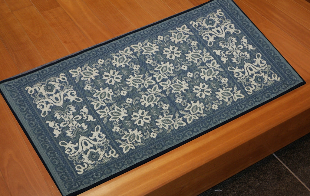福岡花ござ　い草玄関マット　フォス　60×90cm　カラー：ネイビー